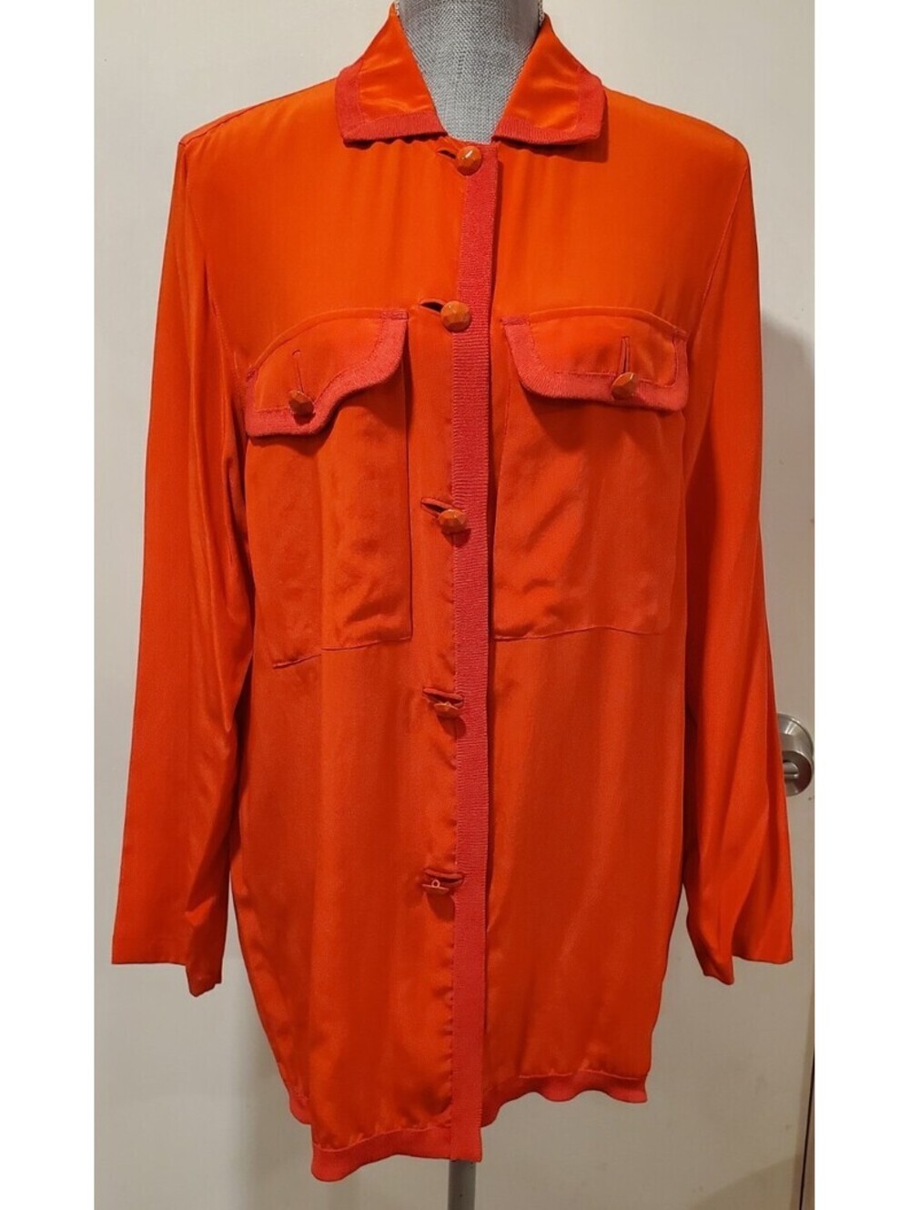 Gianni Versace Size 42 Red Silk Vintage Blouse Button Up